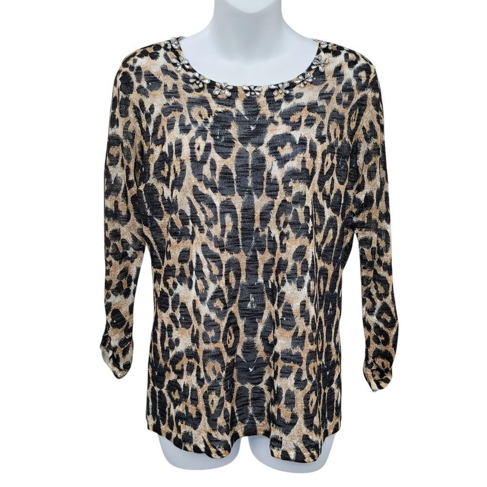 2/$20 International Concepts Petite Leopard Pattern Top Blouse Size: Large